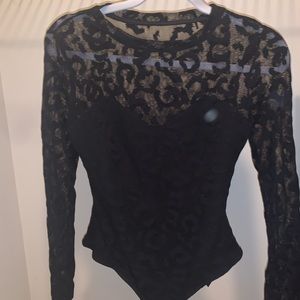 Black leopard print long sleeve bodysuit